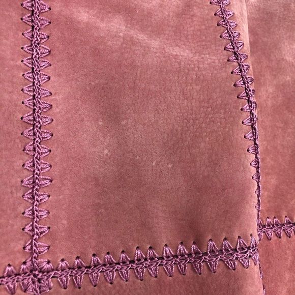 Y2K Vintage Mauve Pink Patchwork Pieced Leather Stitched Midi Skirt NWT size 12 - Picture 9 of 12
